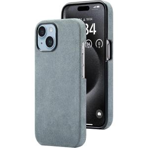 AKANTRA Alcantara Case for Apple iPhone 15, Handmade Half-Wrapped Synthetic Suede Cover, Compatible with Magsafe Wireless Charging (iPhone15, Gray)
