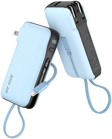 JOYFAR 1 Pack Portable Charger with Built-in USB-C Cable & Plug, 10,000mAh 5V/4.5A Power Bank Fast Charging 22.5W, Travel Essential Battery Pack 3 Output for iPhone 16/15 Series, Samsung Galaxy, iPad