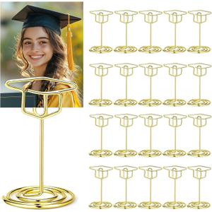 Jansun 24 Pcs Graduation Picture Holders, Class of 2026 Gold Photo Table Number Holders Grad Cap Card Stands for Graduation Party