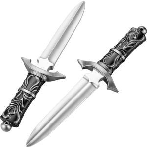 2 Pcs Fake Foam Dagger, Realistic Fake Short Sword Knife Role-Play Accessory, Martial Arts Weapons Prop for Play Fighting, Halloween Cosplay and Assassins Costume Accessory (7.4 inches (2 Pack))