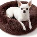 Calming Donut Dogs Beds for Small Dogs Washable,19inch Fluffy Round Puppy Bed for Puppies,Cats & Toy Breeds with Raised Rim,Fits up to 15 lbs Pets,Chocolate Brown