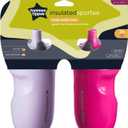 Tommee Tippee Insulated 9oz Sporty Spout Toddler Water Bottle, No Spill, Sippy Cups for Toddlers 1-3, Two-Piece Valve Helps Stop Spills, Lilac & Plum, BPA Free, Pack of 2