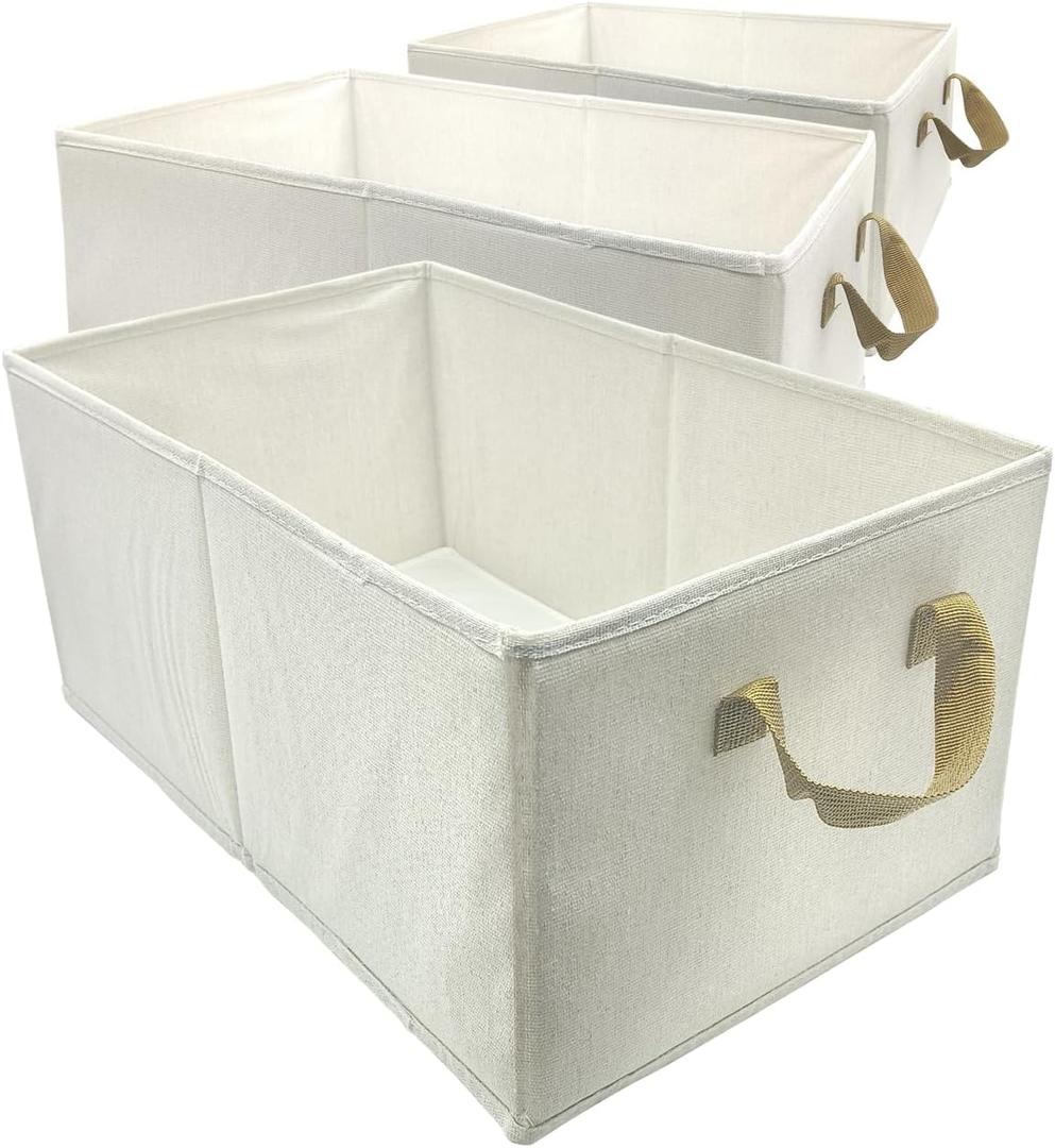 Pack of 3 Large Capacity Storage Bins Closet Organizer Sturdy Foldable Fabric Storage Boxes for Organizing Clothing,Sheets,Toys,Shelves Basket Storage Bin With Handles