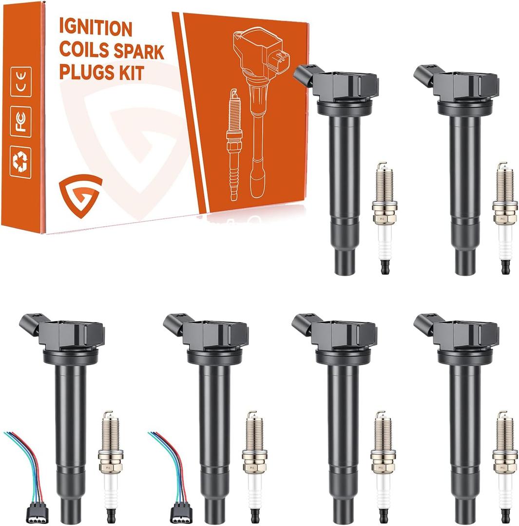 UF230 Ignition Coil & Iridium Spark Plugs, Set of 6, Fit For Compatible with Toyota Lexus 4Runner Tundra Land Cruiser Sequoia, Fit For Lexus GS430 GX470 LS430 LX470, 4.3L 4.7L V8, w/Coil Harness