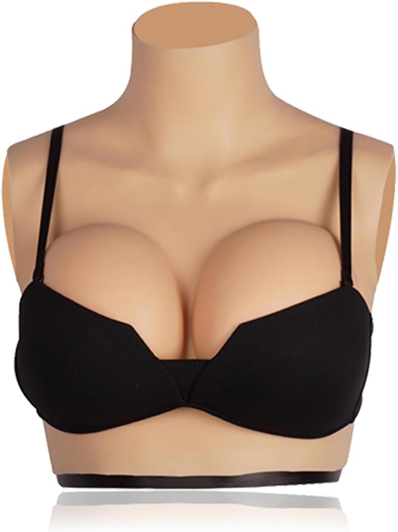 Silicone Breastplate Drag Queen B-G Cup Fake Breast Forms for Crossdressers Cosplay Touch Realistic Breast Plates (Tan Color)