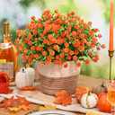 Fall Decor, Fake Mums, 24 Bundles Fall Flowers, UV Resistant Artificial Mums for Outdoors, Faux Mums for Outside, Fall Flowers Plants Artificial for Decoration For Home Porch Thanksgiving - Orange Red
