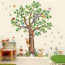 decalmile Woodland Animals Large Tree Wall Stickers Bear Fox Deer Wall Decals Baby Nursery Kids Bedroom Toddler Room Wall Decor (H:135cm/53Inches)
