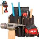 FESA Durable Leather Pliers Holster - Leather Double Plier Holder for Belt with Steel Hammer Holder, Tape Clip & 2 Carpenter's Pencil Pockets - Clip On Any Belt - Handcrafted (Brown)