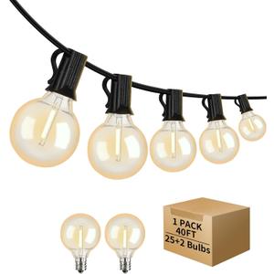 40FT LED Outdoor String Lights Waterproof, G40 LED Globe Outdoor Lights for Patio with 27 Edison Vintage Shatterproof Bulbs, Connectable Backyard Light for Garden, Bistro, Porch, Cafe (Clear Light 2200K)
