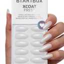 BTArtbox Press On Nails Almond - Lamp-Curable Glitter White Medium Press On Nails with Glue for Women, Semi-Transparent Soft Gel Glue On Nails in 15 Sizes - 30 Stick On Nails Kit, Disco Ball