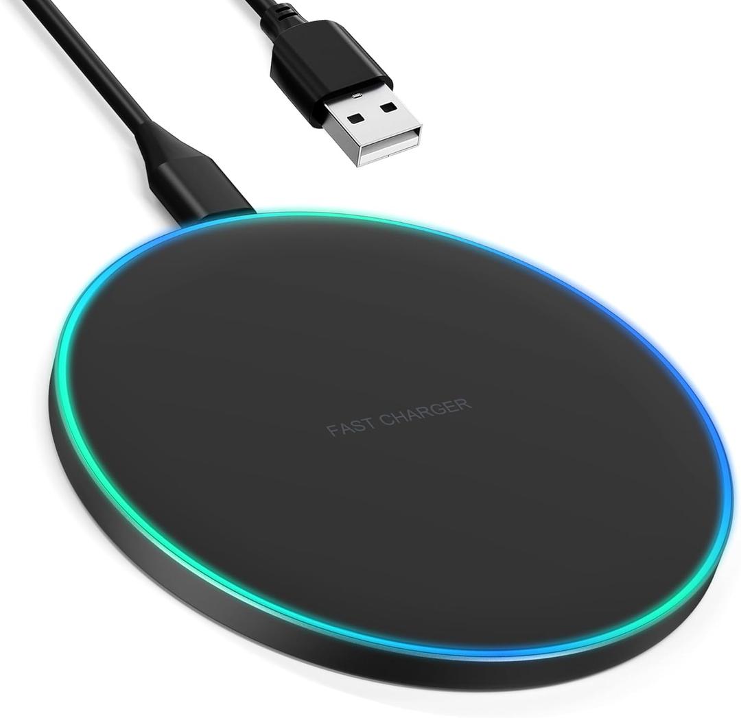 Wireless Charger Compatible with iPhone 17 16 15 14 13 12 11 Pro Max/ Mini/ Plus/ XR/ X/ 8, 15W Max Fast Wireless Charging Pad Mat for Samsung Galaxy S23/ S22/ S21/ S20/ S10, Galaxy Buds