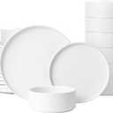 GZG Classic Series - Plates and Bowls Set for 8, 24 Piece Stoneware Dinnerware Sets, Microwave and Dishwasher Safe Lead-Free Handcrafted Ceramic Dishes Set - Ivory White