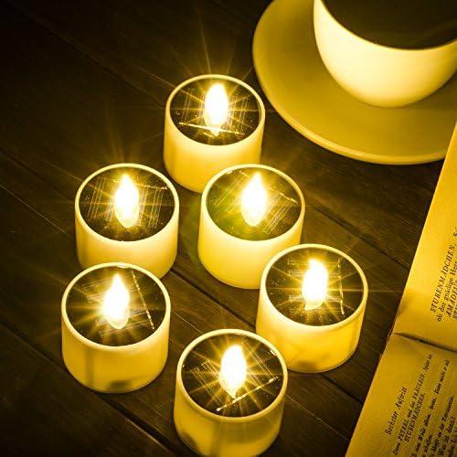 SoulBay 5pcs Solar Power Tea Lights Outdoor Candle Flameless Flicker IP65 Waterproof Rechargeable LED Candles with Dusk to Dawn Sensor for Lantern Garden Camping Party Home Decorations, 2.3" x 2"