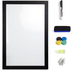 Real Wooden Framed Magnetic Dry Erase Whiteboard, 24" X 36", Vertical/Horizontal Wall Mount, Includes Black Marker, Eraser and 4 Magnets, by Better Office Products (Solid Black)