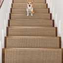 Seloom Linen Non Slip Stair Treads Carpet for Wooden Steps Indoor, Peel and Stick Carpet Stair Tread for Wood Stairs, Machine Washable Stair Runners for Pets, 15 Pack, Beige (9" x36")