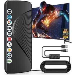 2025 Upgraded TV Antenna for Smart TV, 1600+ Miles Range, Indoor/Outdoor Digital Antenna for Local Channels, HD 4K Support, Amplified Signal Booster, Clear Reception for 1080p 4K TVs (Black)