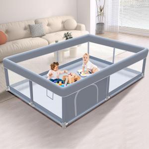 XVISHX 65 x 50 Inch Baby Playpen, Playpen for Babies and Toddlers, Baby Play Pen Playard for Indoor & Outdoor Active Center Game Fence, with Skin-Friendly Fabric and Soft Breathable Mesh, Grey