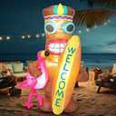 Shappy 5 ft Inflatable Tiki Flamingo Surfboard Luau Hawaiian Party Decorations Summer Inflatables Outdoor LED Lighted Tiki Blow up Beach Tropical Pool Surfing Yard Party Supplies Favors(Flamingo)