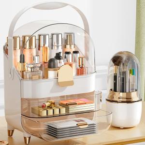 Makeup Organizer, Skincare Holder Bathroom Counter Organizer, Storage Box Cosmetic Display Cases, Teen Girl Gifts Trendy Stuff Make up Organizers for Vanity, Dresser, Countertop (Rose Gold) (Pearl white)
