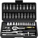 Elinoover 46-Piece Socket Wrench Set, Premium 1/4 inch Metric Socket Set, Ratchet Set with Quick-Release Ratchet and Extension Bar, Compact Storage Case - Perfect for Auto Repair & Home Use