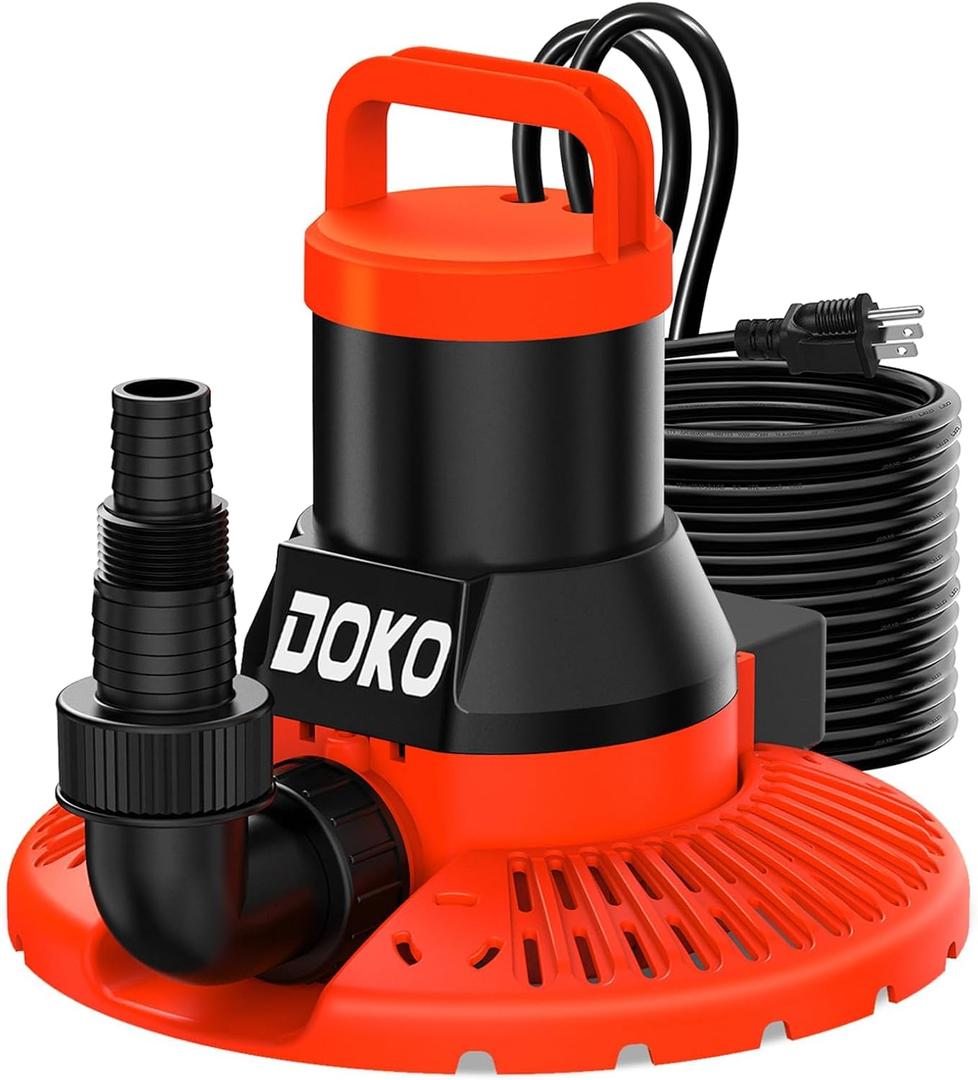 DOKO Automatic Pool Cover Pump, 1/3 HP Submersible Water Pump with 25 FT Power Cord, 2600 GPH Drain Pump for Pool Cover, Rooftops, and Basements