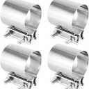 4 Pack 2.5 Inches Butt Joint Exhaust Clamp Sleeve, Stainless Steel Butt Joint Exhaust Seal Band Clamp Exhaust Coupler for 2.5-Inch OD Exhaust Pipes, Mufflers Connection