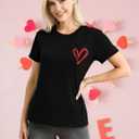 Valentines Day Shirt for Women Love Heart Printed T-Shirts Casual Summer Tee Tops (Black, S)