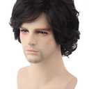 Topcosplay Men's Wigs Black Short Wavy Shaggy Style Layered Cosplay Halloween Costumes Male Wig