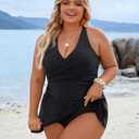 Blooming Jelly Women Plus Size Swimsuit One Piece Swim Dress Tummy Control Bathing Suits Criss Cross Modest Swimwear (Black). XL Size