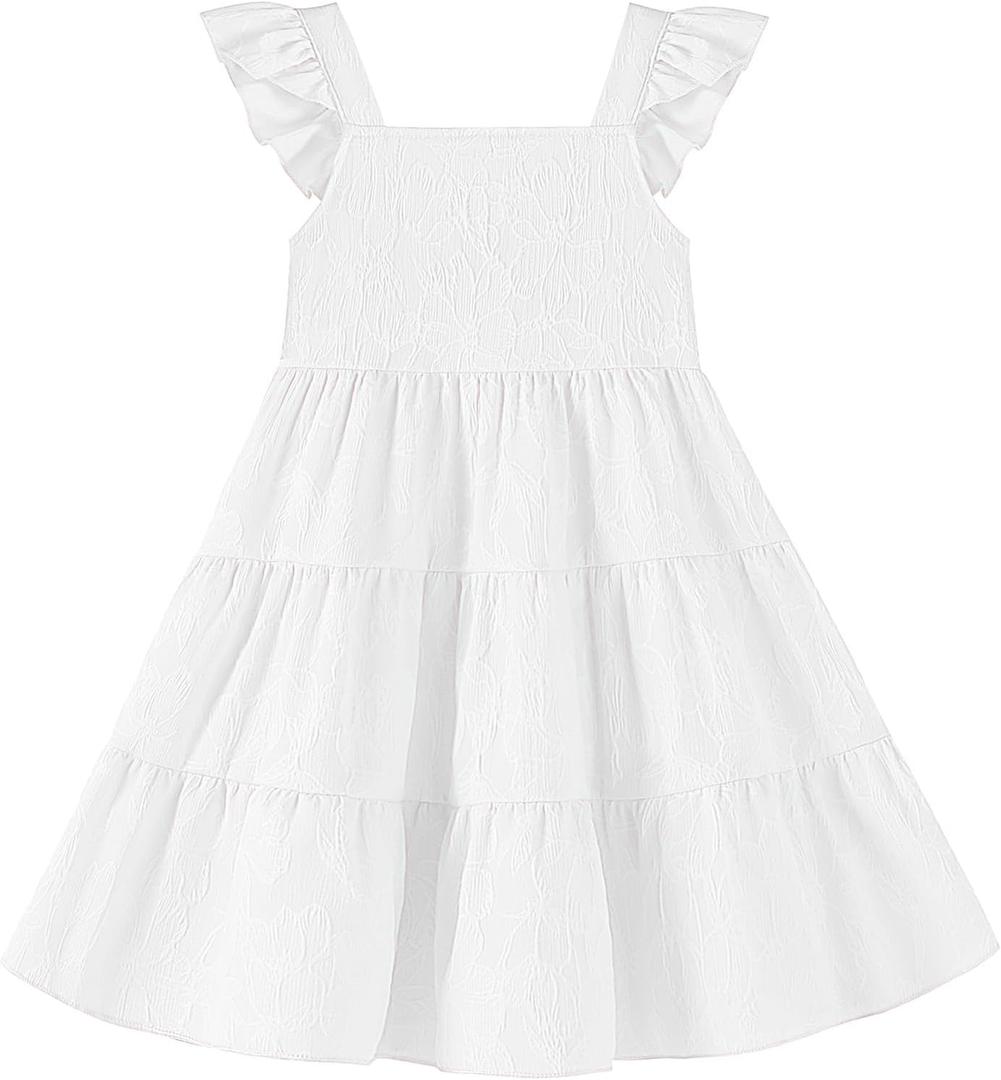 Toddler Baby Girls Dress Sleeveless Ruffle Baby Girls Summer Dress Casual Solid Floral Little Kid Boho Beach Sundress (18-24 Months, White)