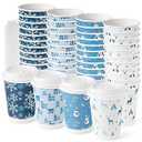 ROYAL BLUEBONNET 48 Blue Winter Wonderland Disposable Coffee Cups with Lids – 12oz Double Walled Insulated Disposable Paper Christmas Coffee Cups To Go, 4 Designs of Cute to Go Coffee Cups with Lids