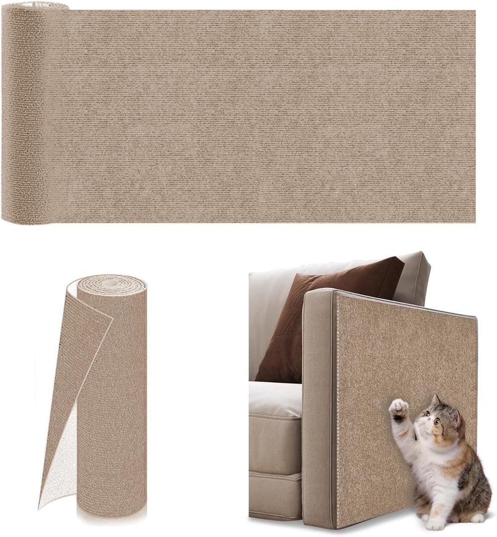 78.7"x15.8" Cat Scratch Furniture Protector-Trimmable Sticky Scratch Wall Mat,DIY Climb Couch Protector from Cat Claws Covering Scratching Post Replacement Pads Khaki