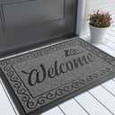 Yimobra Welcome Mat, Heavy Duty Sturdy Door Mats for Home Entrance Outdoor Indoor, Front Doormat for Outside Patio Floor Entry Porch Garage Office, Waterproof, Low Profile, 29.5 x 17, Black Grey