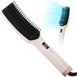 Hair Straightening Brush - Pro Airflow Straightener | Quickly Tames Frizz for Sleek, Straight Hair | Ceramic Anti-Scald Heating Brush | 15 Temp Settings (170450F) | Dual Voltage