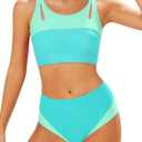 Teen Girls Swimsuits V-Neck Bikini Set Bathing Suits Cross Straps Two Piece Swimwear with Drawstring (Green)
