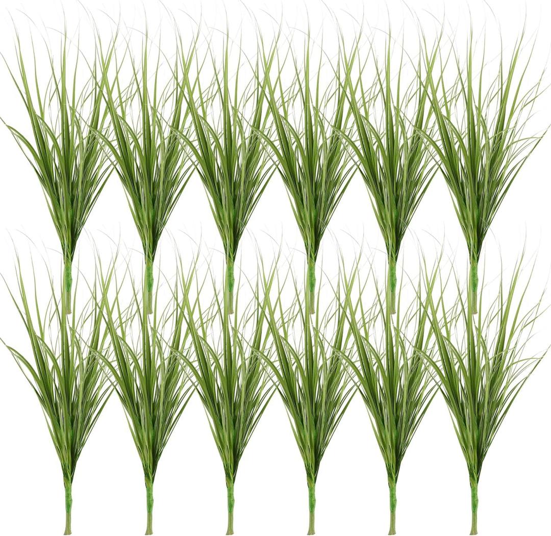 24Pcs Artificial Grass, 11.79in Fake Short Grass Artificial Shrub Plants, Simulation Dwarf Plants Faux Greenery Stems for Patio, Vase, Restaurant, Indoor Decor