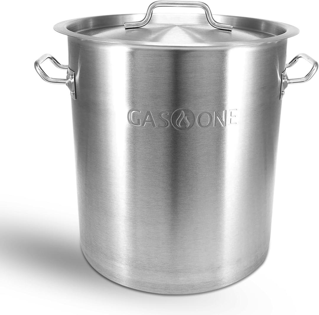 GasOne Stainless Steel Stockpot 20qt Stock Pot with Lid and Capsule Bottom Heavy-Duty Cooking Pot for Beer Brewing, Soup, Seafood Boil Satin Finish Stainless Steel Soup Pot