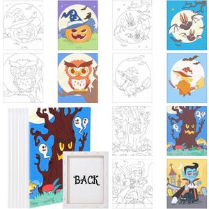 Cindeer 6 Packs 8 x 10 Inches Halloween Pre Drawn Canvas for Adult Framed Pumpkin Witch Bundle Stretched Painting Canvas DIY Halloween Acrylic Pouring and Oil Painting Party Favor(Normal)