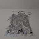AFAVOM Women Sequin Fringe Jumpsuit Music Festival Rave Outfit Concert Party Tassel Romper Club One Piece Short Jumpsuit (Large, Silver)