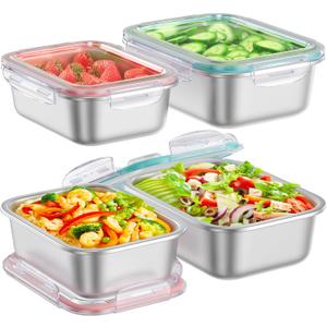 Fyrnova 8 PCS Food Storage Containers with Lids Airtight, Stainless Steel Containers Set for Kitchen Storage, Meal Prep, Lunch Containers, Microwave/Dishwasher Safe (41oz & 24oz)