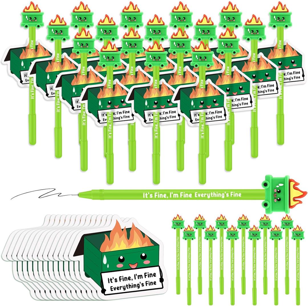 Spakon 20 Sets Employee Appreciation Gifts Bulk Funny Pens Inspirational Cards Small Thank You Valentines Gifts for Staff Team Teachers Adults Office Coworker(Dumpster Fire)