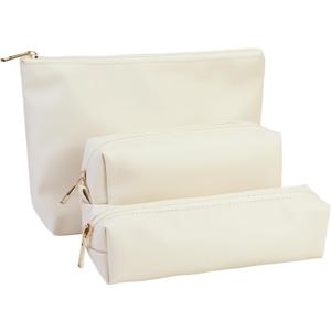 Travel Makeup Bags Set, 3-Piece Large Toiletry Organizer, Multi-Size Cosmetic Bags with Zipper (Beige white)