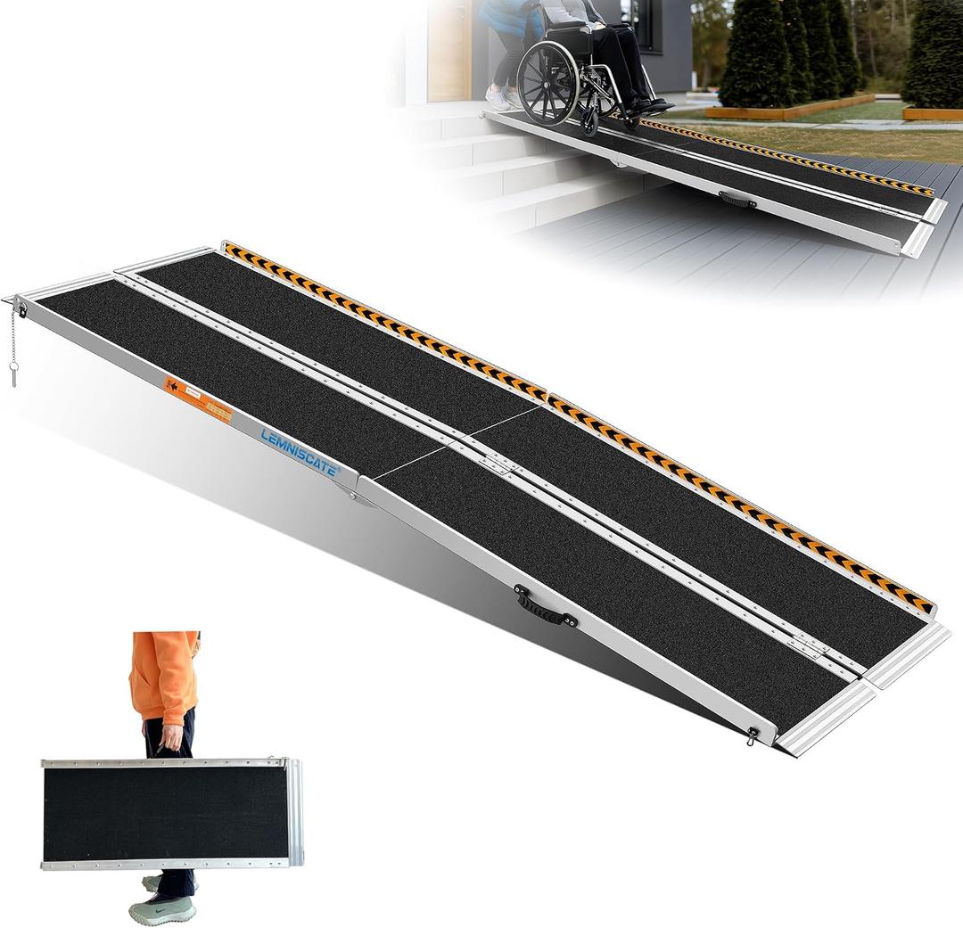 LEMNISCATE 8FT Wheelchair Ramp, Anti-Slip Portable Aluminum Ramps for Home, 800 LBS Capacity Folding Handicap Threshold Wheel Chair Ramps for Home, Entry, Steps, Stairs, Doorways, Curbs, Shed, Car