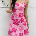 SOLY HUX Girl's Floral Cami Sleeveless Mesh Bodycon Summer Mini Dresses (Pink)