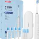 PERECT Sonic Electric Toothbrush for Adults & Kids with 6 Brush Heads, 1 Charge for 90 Days, IPX7 Waterproof, 5 Modes with 2 Minutes Smart Timer, Travel Case & Dental Soft Picks, White,Adult