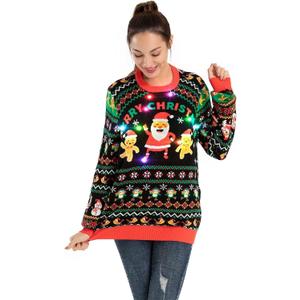 Unisex Women's Ugly Christmas Sweater LED Light Funny Novelty Knit Pullover (XL)