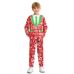 BesserBay Boys Christmas Ugly Outfit Ho Ho Ho Tie Red Crew Neck Sweatshirt Set with Pant Pocket 12 Years