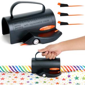 Wrapping Paper Cutter - Paper Cutter Slider Fit for Any Diameter Paper Roll, 3 PCS Replaceable Blade & Safe Cutting Tool -Wrapping Roll Cutter Perfect for Gift Wrapping, Craft Projects, Office/Home
