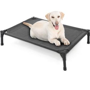 Garnpet Elevated Dog Bed for Large Dogs, Raised Dog Cot Fits Up to 120 LBs, Heavy Duty Pet Cots with Durable Supportive Teslin Recyclable Washable Mesh, Indoor & Outdoor Pet Bed, Dark Grey