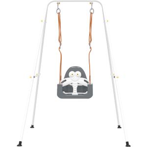 3-in-1 Toddler Swing Set, Baby Swing with Safety Belt, Indoor/Outdoor, Easy to Assemble Kids Swing Seat with Sturdy Metal Stand for Playground, Backyard and Nursery, Gray White